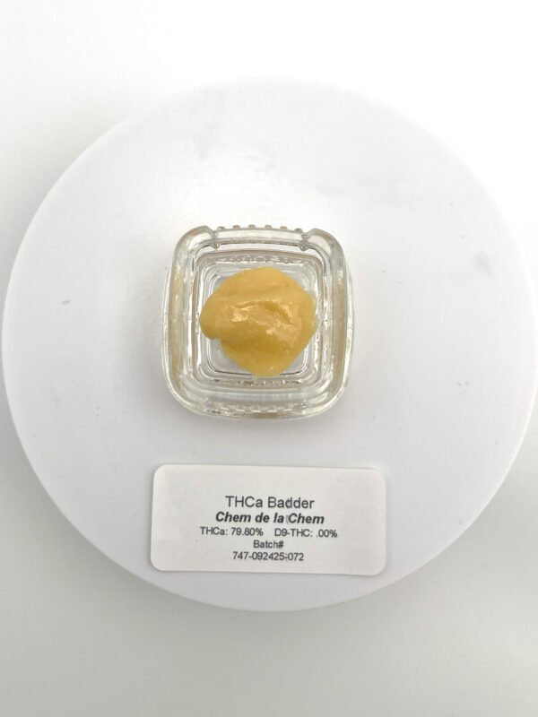 chem de la chem live resin hemp badder gram in a glass jar